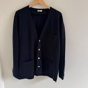 Vtg Maus & Hoffman 100% Wool Navy Cardigan XL Made in USA Gold Buttons Pocket